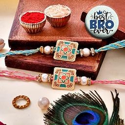 Ascension Set of 2 Rakhi Combo For Brother Bhaiya Sister Raksha Bandhan Gift Band Moli Bracelet Stone Rakhi for Bhai Bhabhi Rakhi with Roli Tilak & Best Brother Fridge Magnet-21
