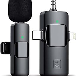 3 in 1 Wireless Lavalier Microphone for iPhone, iPad, Android, Camera,12-Hour Battery, mini Noise Reduction Recording Mic 2.4G Ultra-Low Delay, Microphone for Vlog/ TikTok/YouTube Live Stream(1 Mic)-1