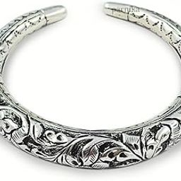 925 Pure Silver Chandi Oxidized Hollow Unisex Adjustable Tribal/Nakkashi Kada Bangle in 92.5 Sterling Silver | Gift For Him & Her |-image-49