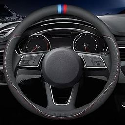 Jukmen Light Blue Steering Wheel Cover, Universal 15 inch, Microfiber Leather,Non-Slip, Black and Blue Car Interior Accessories for Most Cars (Black)-image-2