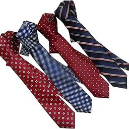 Men's Satin Ties Combo Set of 4, Navy Striped, Maroon Dotted, Blue Checkered, Maroon Floral Pattern,Width-2.5 Inch-picture-13