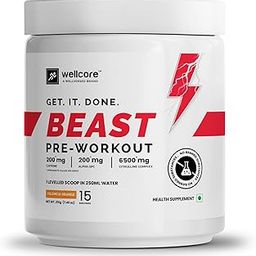 Wellcore-Beast Mode Pre Workout Supplement Powder(210G,15 Servings) Valencia Orange Pre Workout For Men&Women With 200 Mg Alpha Gpc 200 Mg Caffeine 6500Mg Citrulline Complex 1000Mg Creatine-30