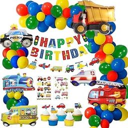 Party Propz Vehicle Theme Birthday Decoration Kit – 59 Pcs Car theme decoration for birthday with Car Foil Balloons, Cupcake Toppers, Birthday decoration for boys (Cardstock, Foil)-image-11