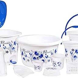 Novesto Heavy Duty,Large Capacity Plastic Bathroom Set of 10 Pieces - White-Blue (King)-image-89