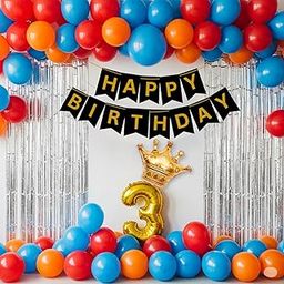 KIDZILO Birthday Decoration Kit – 41 Pcs Set for Boys | Golden Number Foil Balloon, Balloons, Banner & Curtains for Special Celebrations (3rd Birthday Set 03)-image-28