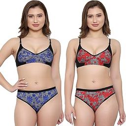Women Stylish Cotton Bra and Underwear Set (FB_Blue_Red Sets_30pt)-image-63