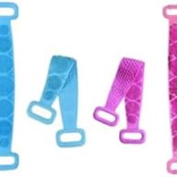 Silicon Bath Body Scrubber For Men and Women Pack Of 2 piece Blue and Pink Colour | For All Skin Type Very Soft and Double-Side Texture Bathing Brush Belt For Skin Deep Cleaning and Massage | Dead Skin Removal Exfoliating Belt For Bath and Shower-69