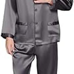 Men Satin Premium Piping Pajama Set Night Suit Full Sleeve (Dark Grey) (Large)-52