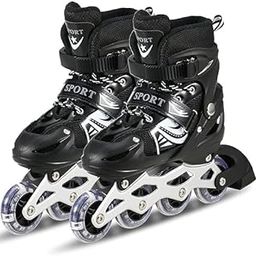 Gnanex Skating Shoes Inline Roller Skates Skating Shoes Roller Blades with Led Flash Lights Featuring Wheels for Skating (4 Wheel) Blue and Black Color-image-0