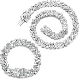 Chain for Men Stylish Mc Stan Chain Cuban Link gents necklace for men Iced Cubic Zirconia diamond chain Silver Chain for men hand Bracelet for men Long Stainless Steel Ice Hip hop Rapper 476-image-28