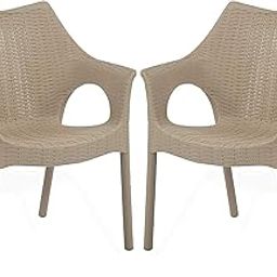 SkyGlamour Supreme Cambridge Plastic Chair |Stackable Plastic Chair for Living Room, Office, Indoor and Outdoor Use with Weight Bearing Capacity Upto 200 KG |Color: Dark Beige; Set of 2 Chairs-picture-9