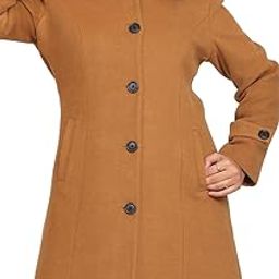 Wool Blend Winter Coat, Full Sleeve, Fawn Colour with Fur Collar, Regular Fit, Side Pockets-picture-2