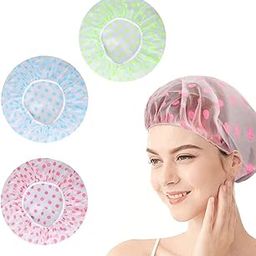 DELILAH Shower Cap Set of 3 for Women, Reusable Waterproof Elastic Eva Free-Size Bathroom Shower Caps - For Homes, Spas, Salons, Hair Treatment, Beauty Parlors (Multicolored and Multi-design)-29