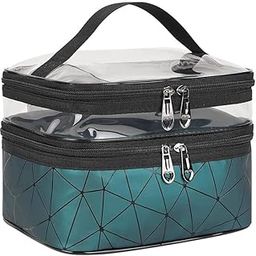 Mukundi Double Layer Waterproof Cosmetic & Toiletry Bag Organizer Large Capacity Travel Makeup Pouch for Women & Girls (Dark Green)-42