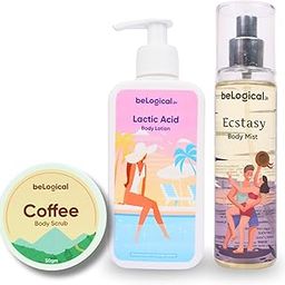 Coffee Bliss Skincare Set | Coffee Body Scrub, Lactic Body Lotion, Ecstasy Body Mist | Exfoliation & Hydration | Revitalised, Glowing Skin | For All Skin Types | 50ml, 250ml & 100ml | Pack of 3-4