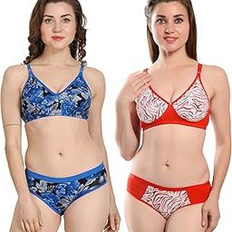 Solid Printed Polka Cotton Bra & Panty Lingerie Set Combo for Women S to 3XL-picture-53