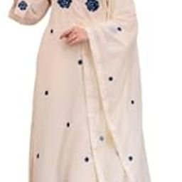 Women's Round Neck Floral Design Ivory Embroidered Kurta Set with Dupatta-Off White Embroidered Kurta, Trouser/Pant & Dupatta Set-image-41
