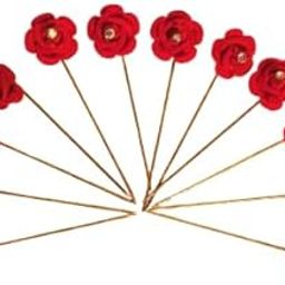 Rose Decorative Hijab Pin Set, Crystal Rhinestone Marquise Design, Red Safety Pins for Scarves and Dupatta-image-34