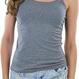 Women's Grey Camisole with Built-in Padded Bra - Soft Stretch Fabric, Adjustable Straps, Sizes S to XL-image-89