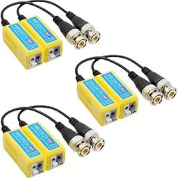 COOLCOLD Video Balun | 8MP (Pack of 3), 4K Passive HD BNC Video Balun Transceiver Transmitter Via Rj45 Cable AHD/TVI/CVI/CVBS for Full HD CCTV DVR Security Surveillance Camera System (Yellow, 3 Pair)-0
