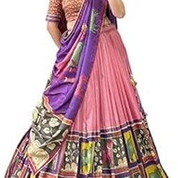 Women's Floral & Patola Print With Foil Work Tussar Silk Ethnic wear Tassels and Zip Closuer Readymade Lehenga Choli With Dupatta-picture-37
