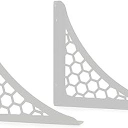 Djuize Decorative Metal Shelf Brackets Wall Mounted – 5.7 Inch Heavy Duty White L Bracket for Floating Shelves, Iron Scroll Design for Home & Office – Set of 2 (White Hexagon Bracket)-image-91