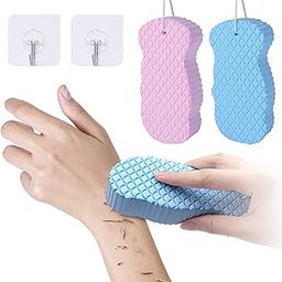 NEAR STOP 2 Pcs Exfoliating Bath Sponges, Natural Fiber & Ultra Soft Body Shower Sponges with 2 Sticky Hooks, Spa Scrub Exfoliator Dead Skin Remover for Wash Bathroom Adult Kids (Blue & Pink)-image-41