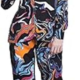 Black Abstract Printed Shirt with Flared Trousers for Women/Cord Set for Women-27