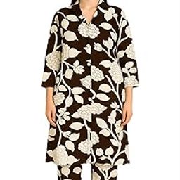 Dark Brown Floral Printed Rayon Co-ord Set | Long Shirt with Pant | Casual & Stylish Two-Piece Lounge Wear-image-42