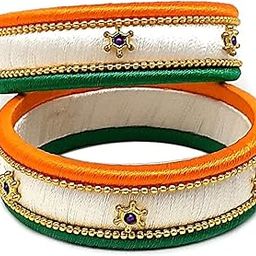 Mayank Creations Independence Republic Day Jewellery Tri Color Bangles Handmade Silk Dori Bangles Set (Pack of 2)-image-19