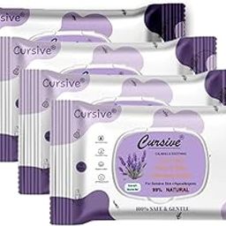 Cursive Daily Cleansing Germ Protective Facial Tissue, Wet Wipes for Face 25N Each, Makeup Remover Wipes, Unisex Body Wipes, PH Balance, Alcohol & Paraben Free With Pop Top (Pack of 4, 100 WIPES, Lavender)-picture-38