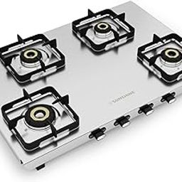 Sunshine Curvv 4 Burner | High Premium Stainless Steel Gas Stove | Ergonomic Knob, 3D Brass Burner, 360° Rotating Brass Gas Nozzle | Manual Ignition | LPG Ready & PNG Compatible (Classic - Silver)-image-15