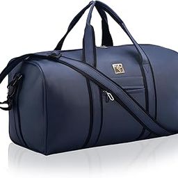 Premium Leather Duffle Bags for Travel for Women & Men | Spacious Cabin Bag with Detachable Shoulder Strap | Water Resistant Luggage Bag for Travelling & Tour | Navy Blue-image-31
