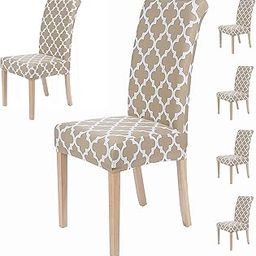 House of Quirk Polyester Spandex Printed Chair Cover Stretch Removable Washable Short Dining Chair Cover Protector Seat Slipcover (Beige Diamond, Pack of 6)-image-50