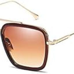 Men's Iron Man Tony Stark Metallic Stylish Square Sunglasses (Golden-Brown | Large)-image-22