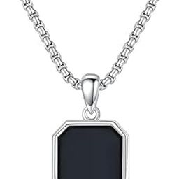 Inites Stylish Stainless Steel Funky Geometric Black Square Natural Stone Punk Locket Pendant Necklace With Box Chain For Men's & Boy's Jewellery-image-92