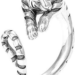 Gothic Tiger Ring for Men Open Adjustable Rings for Women Men Party Birthday Christmas Gift Silver Thumb Finger Knuckle Rings Tiger Animal Ring, Small, Alloy,Silver-image-55