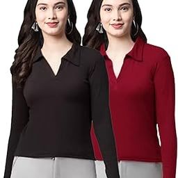 Allegro Cotton Blend Collared Long/Full Sleeve Ribbed Top for Girls Women Ladies - Pack of 2-image-78