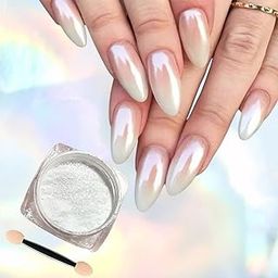 Gel Polish White Chrome Nail Powder for Gel Nails, Pearl Nail Powder Mirror Effect Nail Glitter Manicure Holographic Pigment for Nail Art Design Valentines Nails-image-11