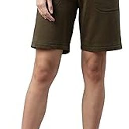 E080 Quick Dry 4 Way Stretch Antimicrobial Mid Rise Relaxed Fit Cotton Knee Length Shorts Bermuda for Women with Elasticated Waistband and Pockets-image-1