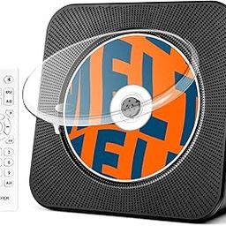 Desktop CD Player Portable with Bluetooth,Dual Stereo Speakers, CD Music Player for Home with Remote Control,Dust Cover,FM Radio,LED Screen,3.5mm Jack AUX Input Output,Black,Gift-26