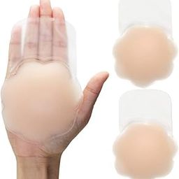 Silicone Breast Lift Flower Stickers Adhesive Invisible Bra Lift Tape Strapless Backless Reusable Silicone Breast Nipple Cover Pasties Invisible Nipple Cover (2 Pair) Beige-image-22