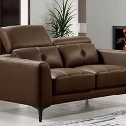 ESPOSENDE OSENNS0052 2 Seater Sofa Brown Leatherette with Adjustable Headrest, Modern Compact Love Seat for Living Room, Bedroom & Office-image-62