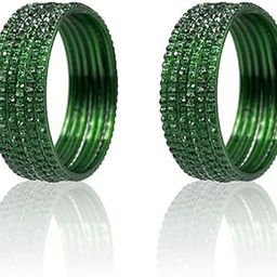 Glass Bangle Set, Handmade Bangles, Beaded Design for Girls & Women's (1 Dozen) DARK GREEN 2.8-13