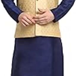 Men's Silk Blend Silver Kurta Churidar With Polka Dotted Nehru Jacket Set-image-44