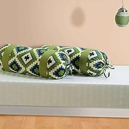Swayam Round Bed Side Long Bolster Pillow Cover Cotton Printed Soft and Luxurious Decorative 30" x 30" Bolster Cover Set of 2 for Living Room Diwan Set, Green, Blue-24