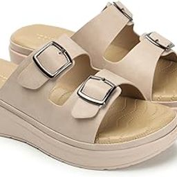 Women's Wedge heel Slip-On sandal with Double-Strap Buckle-7