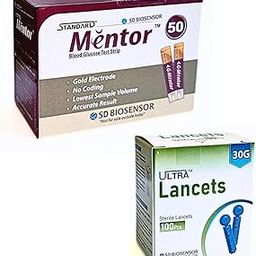 STANDARD Mentor Blood Glucose Test Strips 50 with 100 Round Lancet - Glucometer Strips-7