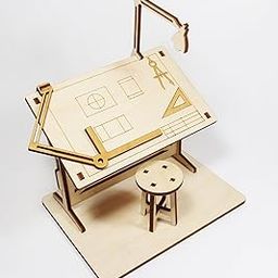 StonKraft Wooden 3D Puzzle Miniature Drafting Table - Home Decor, Construction Toy, Modelling Kit, School Project - Easy to Assemble-3