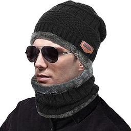 Mens Womens Winter Beanie Hats Scarf Set Warm Knit Hat Thick Fleece Lined Slouchy Cap Neck Warmer for Men Women-image-25